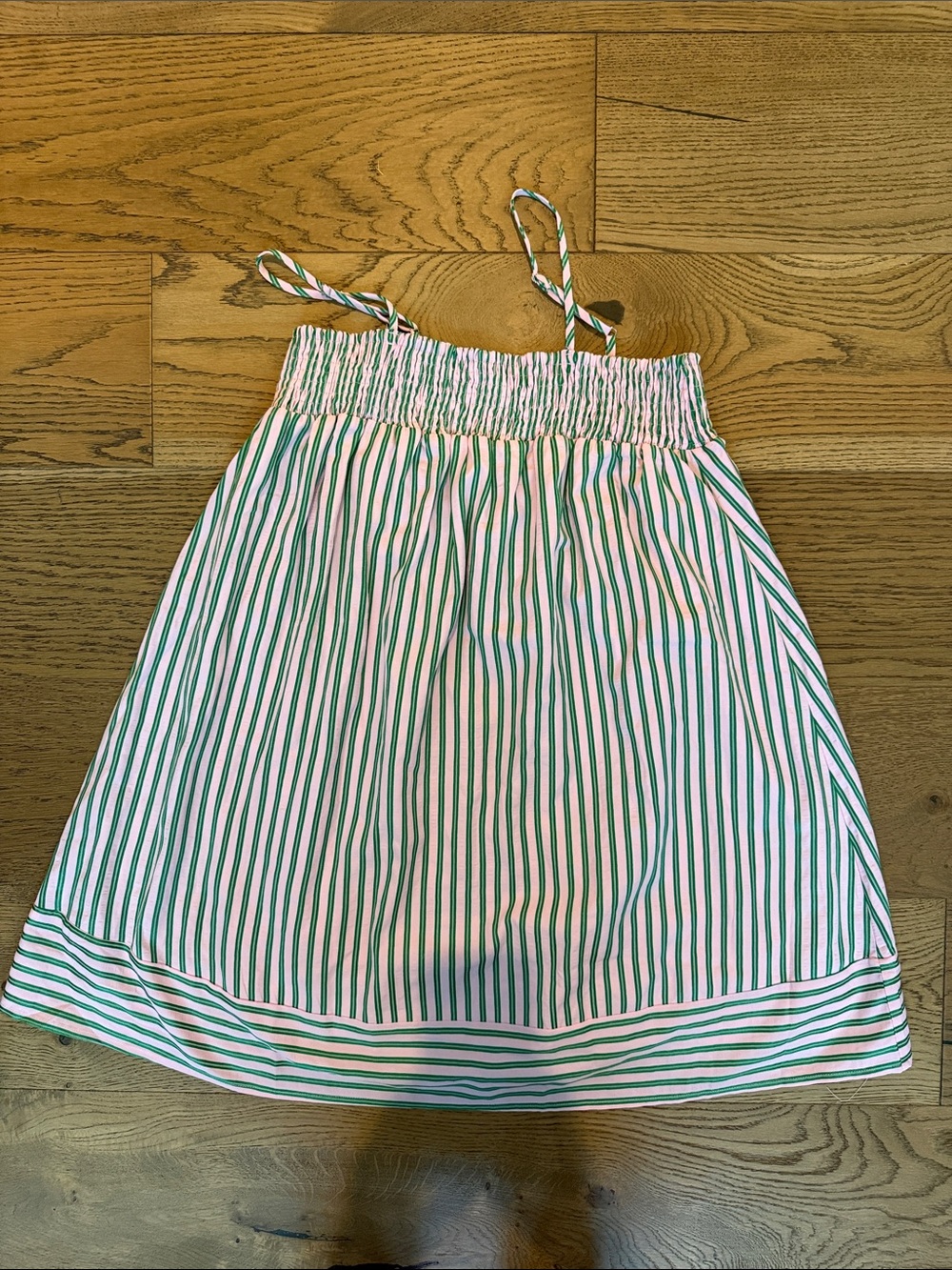 Green and pink Striped Smocked Sundress with adjustable Straps